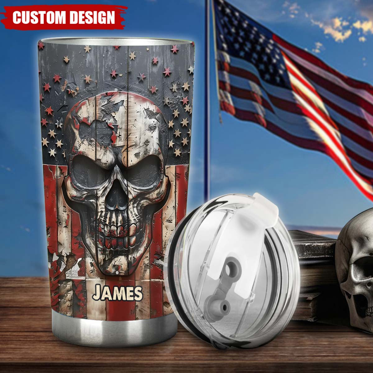 Personalized America Skull Tumbler - Gift For Patriotic Skull Lovers