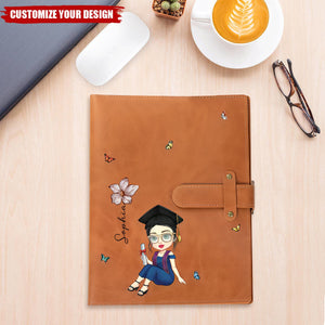 Personalized Cute Cartoon Graduate Birth Flower Leather Notebook with Name Birthday Graduation Gift for Graduates