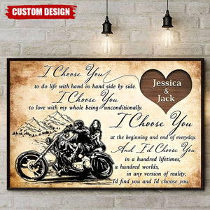 I Choose You - Personalized Biker Couple Poster, Anniversary Gift For Couple