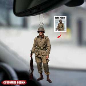 Personalized Upload Photo Car Ornament - Gift For Military