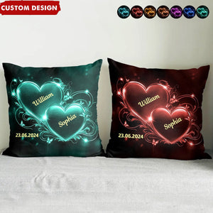 Double Heart Personalized Couple Pillow - Anniversary Gift for Wife Husband