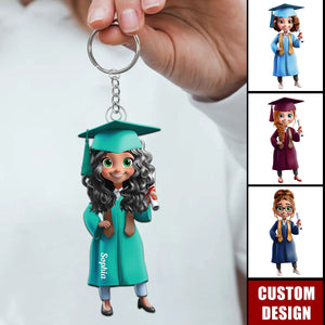 Cartoon Graduation Girl - Personalized Acrylic Keychain, Graduation Gift