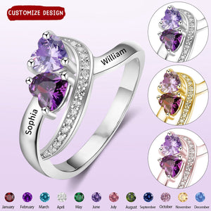 Personalized Rings With 2 Birthstones - Custom Name Promise Rings