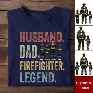 Personalized Husband Dad Fierefighter Legend Firefighter & Chirldren T-shirt