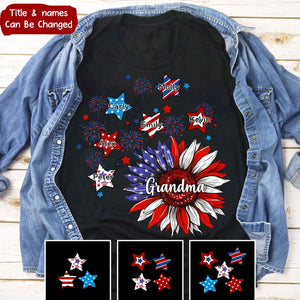 Sunflowers 4th Of July Grandma - Personalized Custom T Shirt - Birthday, Loving, Funny Gift for Grandma/Nana/Mimi, Mom, Wife, Grandparent