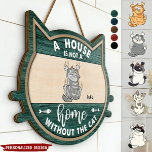 No Need To Knock We Know You Are Here Cat - Personalized Custom Shaped Wood Sign