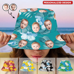 Beach Vacation Seaside Unisex Outdoor Summer Hat-Personalized Face Photo Hawaiian Bucket Hat