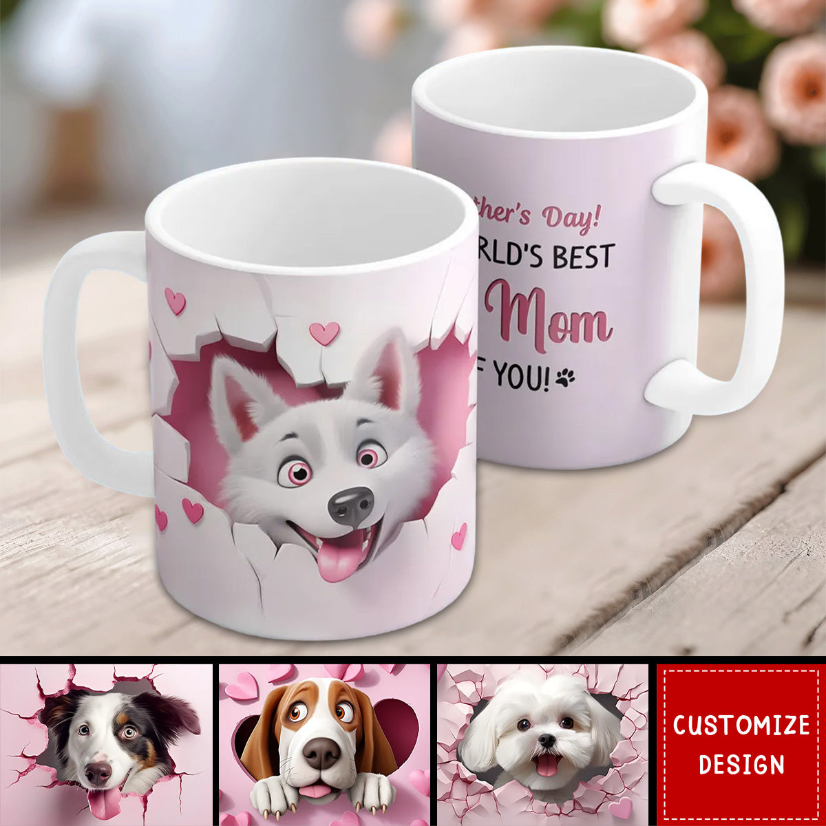 Happy Mother's Day Dog Mom Personalized Mug, Mother's Day Gift for Dog Moms