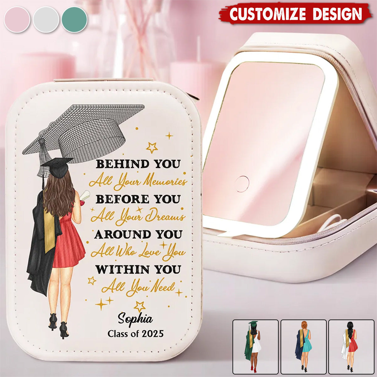 Behind You All Memories - Personalized Makeup Box With LED Mirror