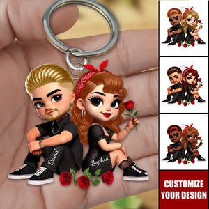 Pretty Couple Roses Heart Personalized Acrylic Keychain, Anniversary & Valentine's Day Gift