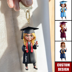 Cartoon Graduation Girl - Personalized Acrylic Keychain, Graduation Gift