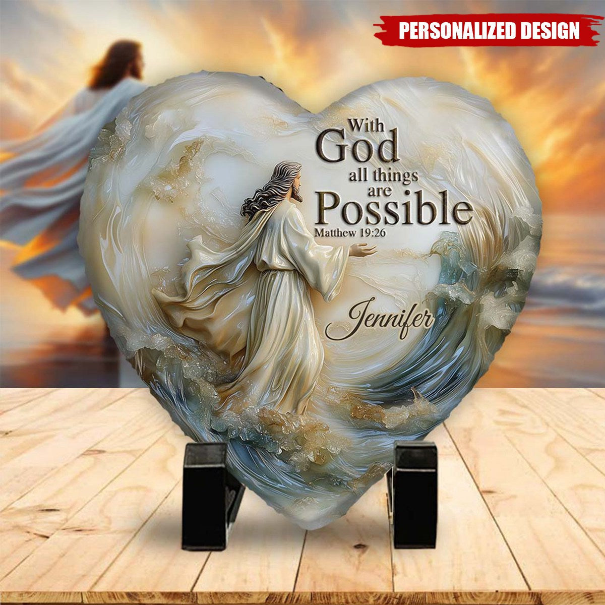 With God All Things Are Possible-Personalized Christian Heart Shaped Stone