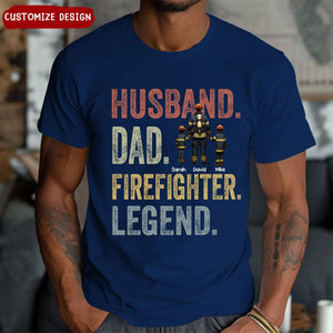 Personalized Husband Dad Fierefighter Legend Firefighter & Chirldren T-shirt