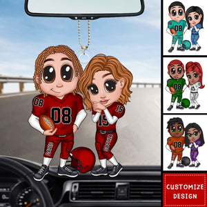 American Football Couple Y2K Style At Field Personalized Acrylic Car Ornament-Gift for Couples