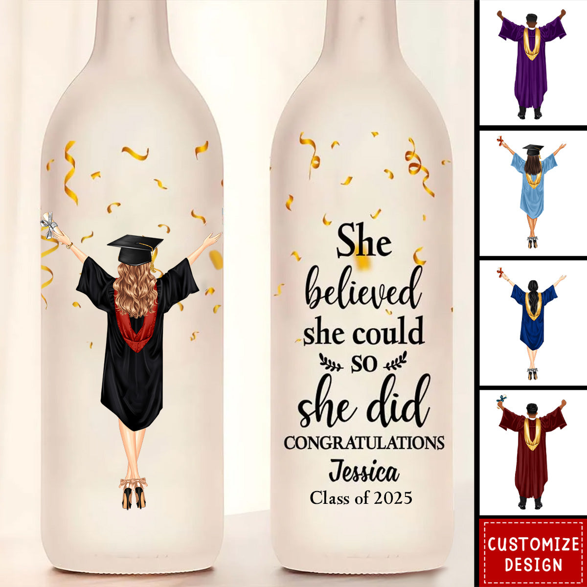 Personalized Graduation 'She Did It' Bottle Lamp