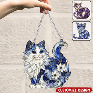 Personalized Cat Window Hanging Suncatcher Ornament - Gift For Cat Lovers