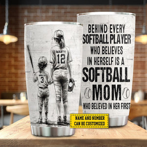 Behind Every Softball Player-Personalized Softball Mom Daughter Tumbler