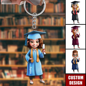 Cartoon Graduation Girl - Personalized Acrylic Keychain, Graduation Gift