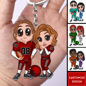 American Football Couple Y2K Style At Field Personalized Acrylic Keychain-Gift For Couple