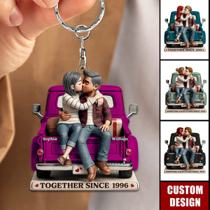 Couple On Truck Personalized Acrylic Keychain-Gift For Couple