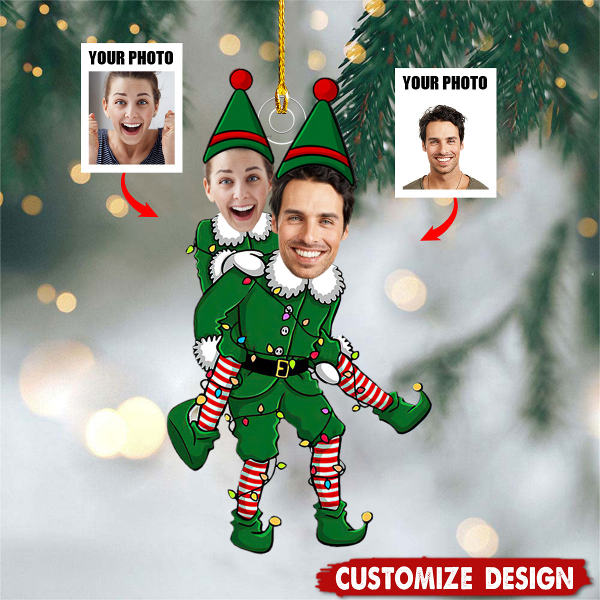 Personalized Couple Funny Elf Acrylic Photo Ornament - Gift For Couple