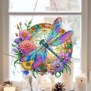 5D Diamond Painting Stained Dragonfly Panel Decorative Home Garden Decoration Hanging Kit