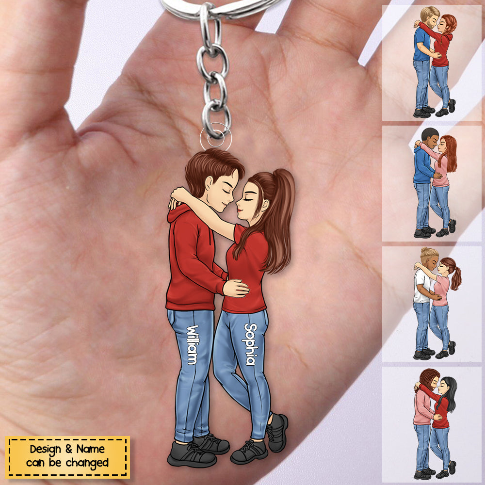 Doll Couple Hugging - Personalized Acrylic Keychain