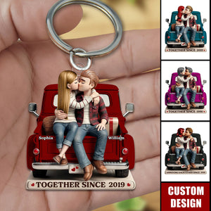 Couple On Truck Personalized Acrylic Keychain-Gift For Couple