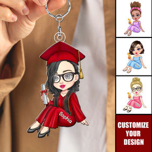 Personalized Cute Cartoon Graduate Keychain Birthday Graduation Gift for Graduates