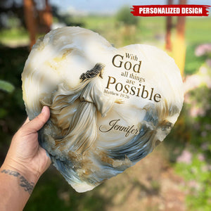 With God All Things Are Possible-Personalized Christian Heart Shaped Stone