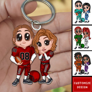 American Football Couple Y2K Style At Field Personalized Acrylic Keychain-Gift For Couple