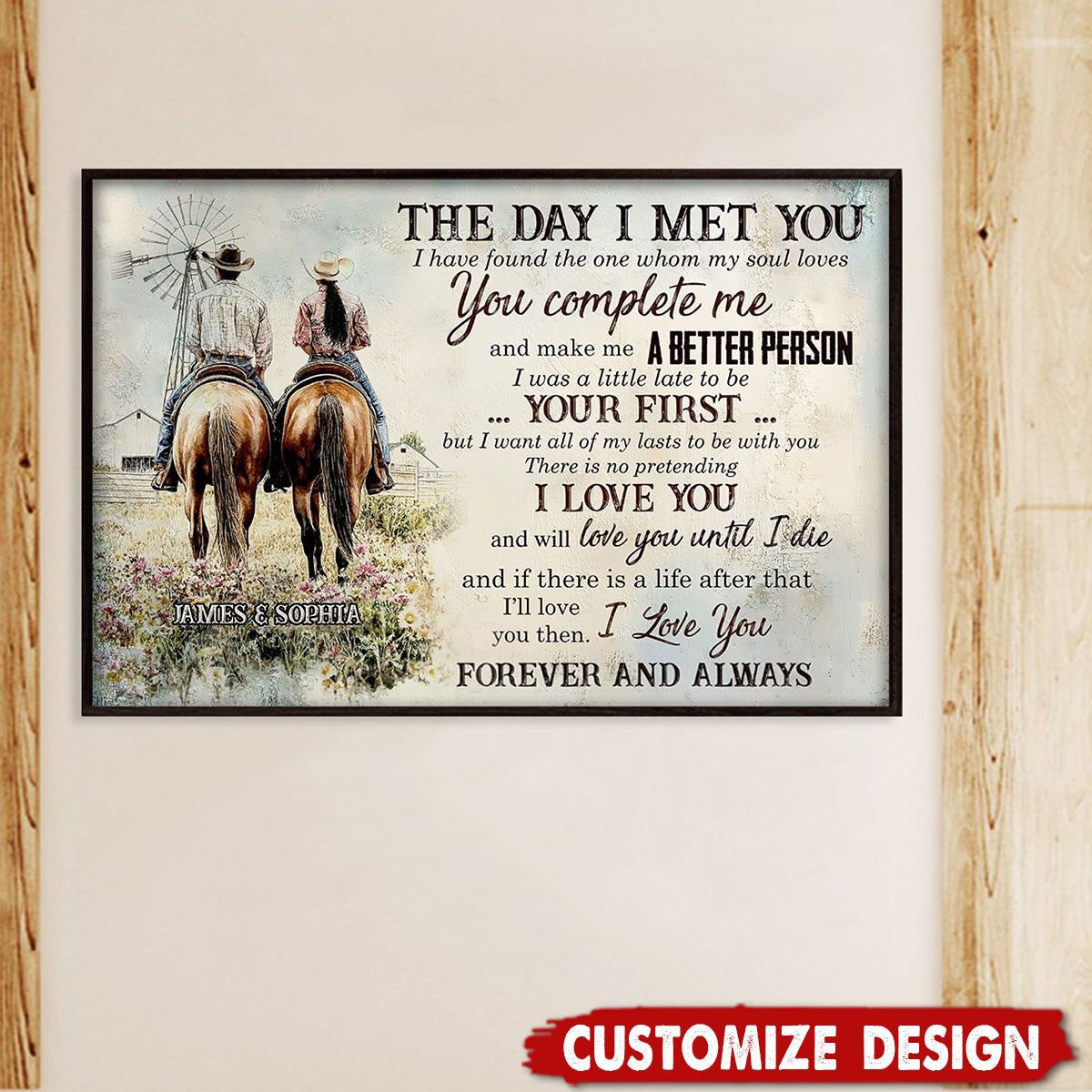 The Day I Met You-Personalized Cowboy Cowgirl Couple Poster-Gift For Rodeo-Loving Couple