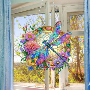 5D Diamond Painting Stained Dragonfly Panel Decorative Home Garden Decoration Hanging Kit