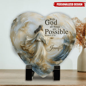 With God All Things Are Possible-Personalized Christian Heart Shaped Stone