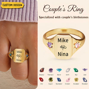 Custom Name Personalized Rings With 2 Birthstones, Gift for Couple