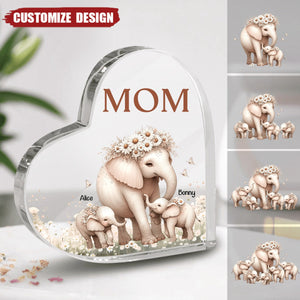 Mama Elephant With Little Kids Personalized Acrylic Plaque Mother's Day Gift