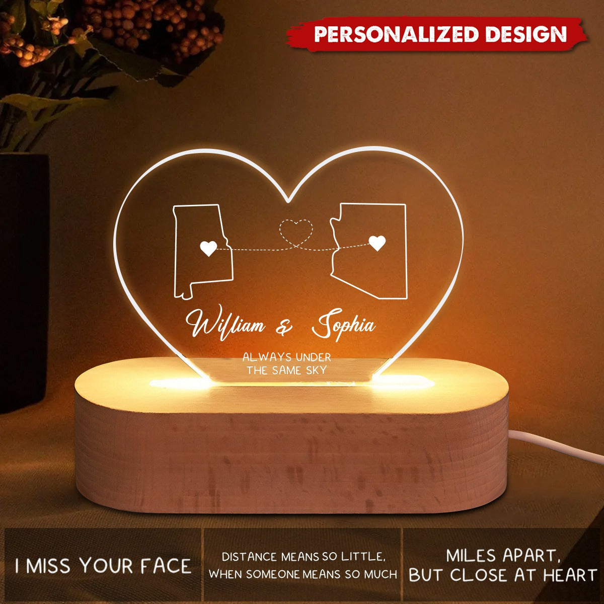 Two Map Night Light-Personalized Acrylic LED Night Light-Gift For Couples