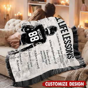 Personalized American Football Life Lesson Tapestry Woven Blanket - Gift For American Football Lovers