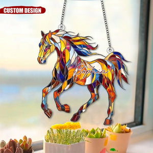 Personalized Horse Art Suncatcher Hanging Ornament, Gift For Horse Lovers