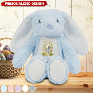 Happy Easter Cute Bunny with Name and Year-Personalized Stuffed Bunny-Gift for Kids