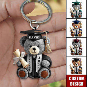 Graduation Bear - Personalized Acrylic Keychain, Graduation Gift