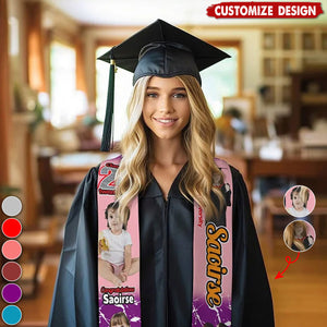 Personalized Multicolor Photo Graduation Stole with Text Class of 2025 Graduation Gift for Unisex Graduates