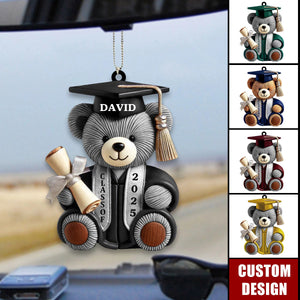 Graduation Bear - Personalized Acrylic Car Ornament, Graduation Gift