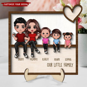 Family - Sitting Together Home Decor - Personalized Wooden Plaque With Stand