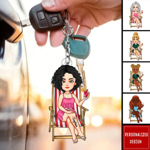 Sun, Sand And A Drink In My Hand - Personalized Keychain