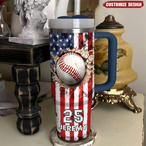 Personalized Tumbler With Handle - Gift For Baseball Lover