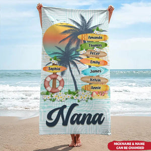 Grandma's Love Knows No Bounds-Family Personalized Custom Beach Towel