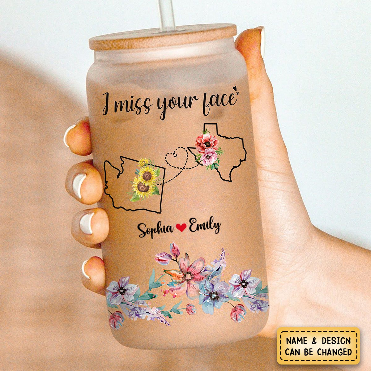 I Miss Your Face - Bestie Personalized Custom Glass Cup, Iced Coffee Cup - Gift For Best Friends, BFF, Sisters