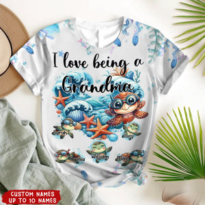 Turtle Grandma Ocean Heart Shape Personalized 3D T-shirt