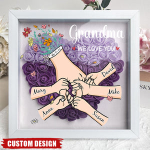 Grandma We Love You - Personalized Flower Shadow Box With Name